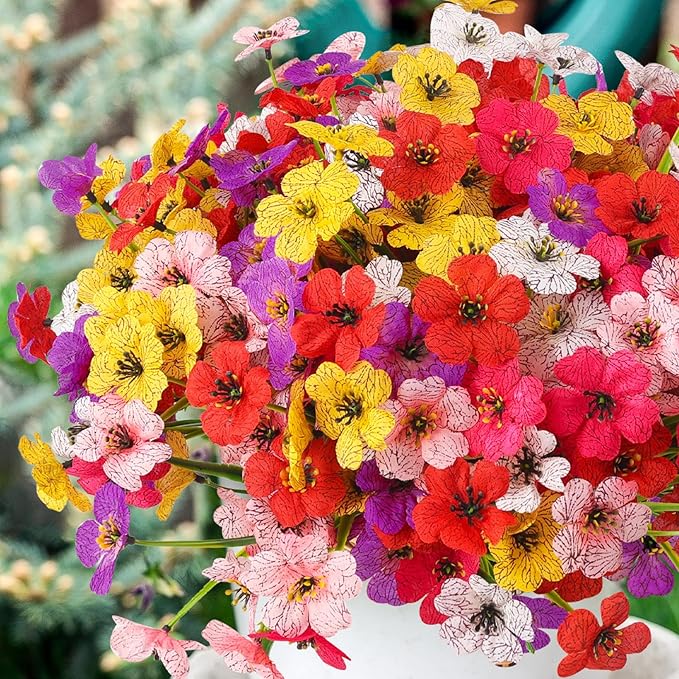 MACTING Artificial Flowers for Outdoors 24 Bundles UV Resistant Fake Flowers Faux Plastic Plants No Fade for Hanging Planters Window Patio Porch Garden Indoor Outdoor Summer Decor(Mix Color-1)