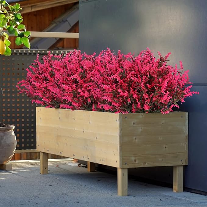 Artificial Plants Outdoor Artificial Lavender Flowers 20 Bundles Outdoor UV Resistant Fake Flowers No Fade Faux Plastic Plants Garden Porch Window Box Decorating,Spring Decorations for Home(Pink)