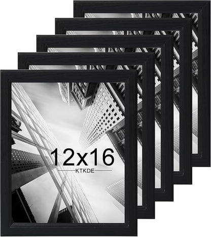 KTKDE 12x16 Picture Frame Set of 5,black Wooden frames, Vertical & Horizontal Wall Hanging for Wall Display,Studio Gallery Photo Frame for Photos, Posters & Art Prints