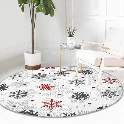 Christmas Area Rug, 4ft, White Round Rug, Christmas Winter Snowflake Rug, Modern Minimalist Living Room Decoration Rug, Soft Non-Slip Washable Mat, Living Room Bedroom Bedside Sofa