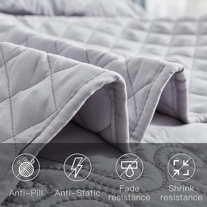 CHIXIN Bedspread Coverlet Quilt Set Full Size - Lightweight Bedding Cover - Beautiful Stitching - 5 Piece Reversible Bedspread - Luxury Damask Paisley Pattern (Full, Light Grey)