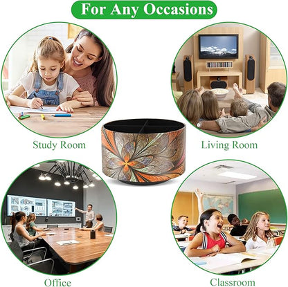 lizimandu Round Leather Art Supply Organizer,Remote Control Holder,360 Degree Rotating,Multi-Functional Pencil Holder,4 Compartments Desktop Stationary Organizer(1-Orange Flower)