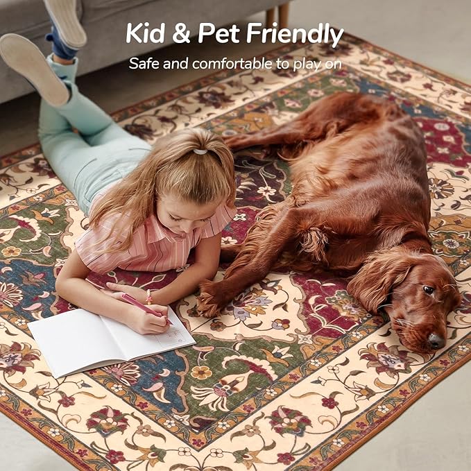 Lessymo Washable Runner Rug 2.6x8, Moroccan Faux Wool Runner Rug Non Slip for Hallways Kitchen Entryway Laundry Room Bedroom Bathroom, Low Pile, Kid & Pet Friendly, Classic Red and Cream