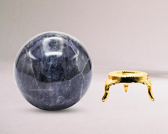 Amazing Gemstone Iolite Crystal Ball with Stand - 2.5 Inches Large Crystal Sphere Meditation Balls for Witchcraft and Decorative Balls