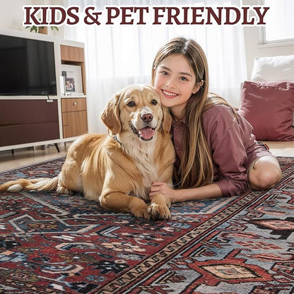 Tangsoo 2x3 Small Rugs for Entryway,Washable Vintage Oriental Entry Rug Non Slip, Soft Low Pile Throw Rugs Tribal Front Indoor Rug Small Carpet for Entrance Bedroom Kitchen Laundry Bedside (Rust Red)