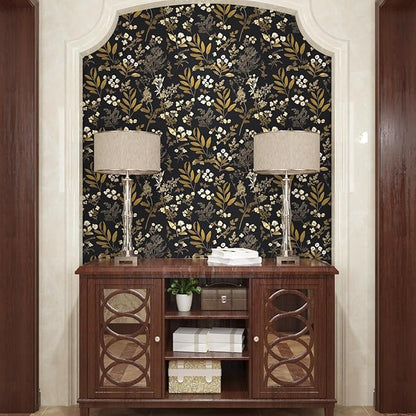 Gothic Wallpaper Peel and Stick Dark Floral Wallpaper 17.5in x 78.7in Vintage Leaf Contact Paper Vinyl Waterproof Self Adhesive Boho Botanical Wall Paper for Bedroom Cabinet Décor