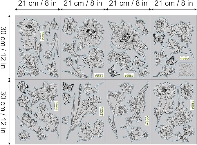 Boho Black Flower Wall Decals Wildflower Butterfly Simple Sketch Wall Stickers Removable Wall Art Decor for Living Room Bedroom