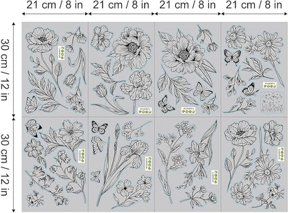 Boho Black Flower Wall Decals Wildflower Butterfly Simple Sketch Wall Stickers Removable Wall Art Decor for Living Room Bedroom