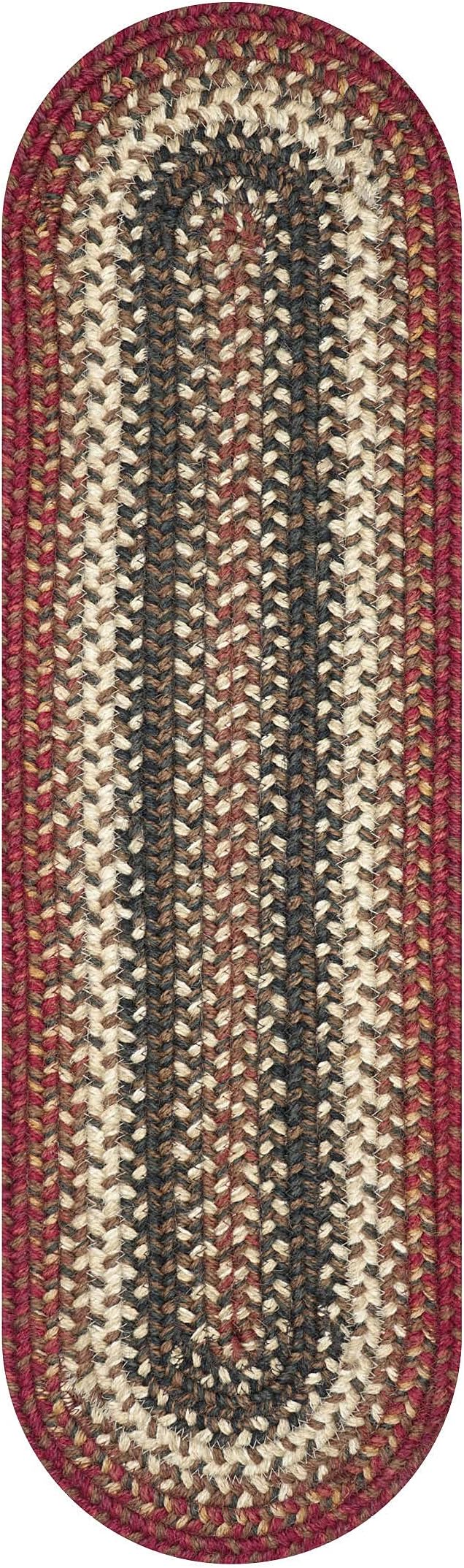Homespice Chester Jute Braided Staircase Step Treads, Country Lodge Decor, Set of 13, Red 8x28 Oval Rug for Stairs - Easy to Clean, Tightly Stitched and Durable