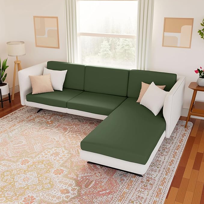 hyha Waterproof Couch Cushion Covers, Stretch Sofa Couch Seat Slipcover for Dog Washable, Non-Slip Waterproof Outdoor Cushion Covers for Patio Furniture Replacement (1 Piece for Large, Bronze Green)