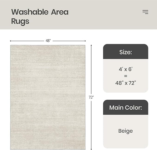 Valenrug Washable Rugs 4x6 - Stain Resistant 4x6 Area Rugs for Living Room, Non Slip Backing Printed Rugs for Bedroom, Folable Machine Washable Area Rug(4'x6', Beige)