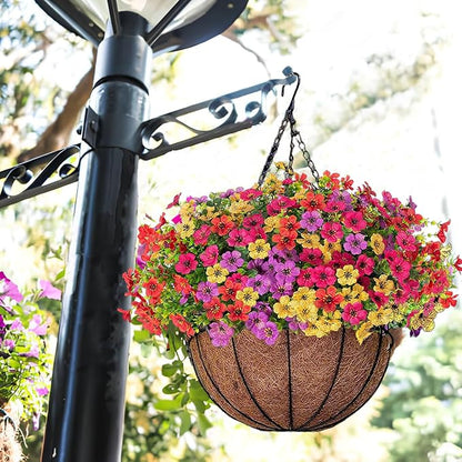 Orgrimmar Artificial Hanging Flowers Basket Outdoor Fake Hanging Plants UV Resistant Realistic Silk Flowers Eucalyptus in Coconut Lining Baskets for Home Porch Balcony Patio Yard Muti-Color