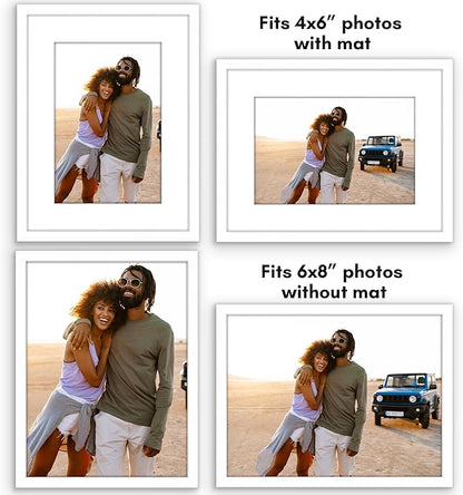 Americanflat 6x8 Picture Frame with Shatter-Resistant Glass - Use as 4x6 Frame with Mat or Display 6x8 Photo Without Mat - Streamline Collection - Picture Frames for Tabletop and Wall - White