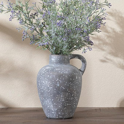 Ceramic Decorative Flower Vase with Handle, 8.85 Inch Black Pottery Rustic Farmhouse Vase for Home Decor, Living Room, Shelf Decor, Wedding, Housewarming Gift