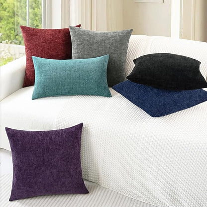 CaliTime Throw Pillow Covers Decorative 16 X 16 Inches Pack of 2 Cozy Chenille Cushion Cases for Couch Sofa Bed Living Room Home Plum Purple