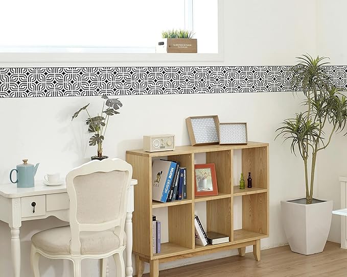 FLFK Wallpaper Border - Black and White Peel and Stick Wall Borders Decal Trim Geometric Pattern 7" x 240"