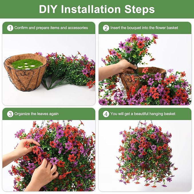 INQCMY Artificial Faux Hanging Flowers Plants Basket for Outdoor Outside Spring Decoration,UV Resistant Fake Silk Daisy in Planter Resistant Look Real for Home Porch Balcony Patio Yard Decor