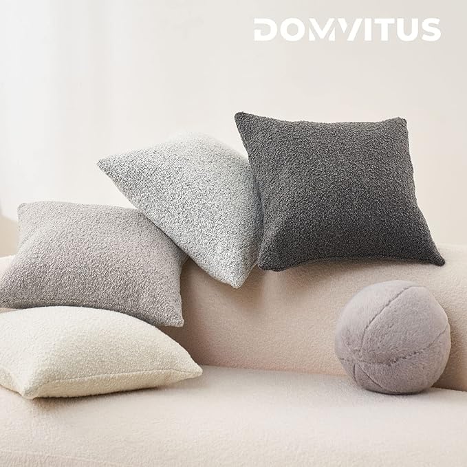 DOMVITUS Luxury Decorative Throw Pillow Cover 18 x 18 Inch Textured Boucle Square Sofa Couch Pillow for Living Room Woven Accent Cushion Case, 1PC, Graphite Grey