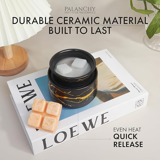 PALANCHY Wax Melt Warmer Ceramic 3-in-1 Oil Burner Electric Candle Wax Warmer Burner Melter Fragrance Warmer for Scented Waxs Home Office Bedroom Aromatherapy Gift& Decor (Black Gold)