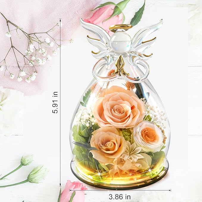 MOKOQI Valentines Day Gift for Her Birthday Gifts for Women | Forever Rose Preserved Flower in Glass Flowers for Delivery, Real Rose Angel Figurine for Mom Grandma Mother’s Day Christmas Gifts