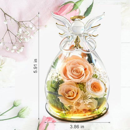 MOKOQI Valentines Day Gift for Her Birthday Gifts for Women | Forever Rose Preserved Flower in Glass Flowers for Delivery, Real Rose Angel Figurine for Mom Grandma Mother’s Day Christmas Gifts