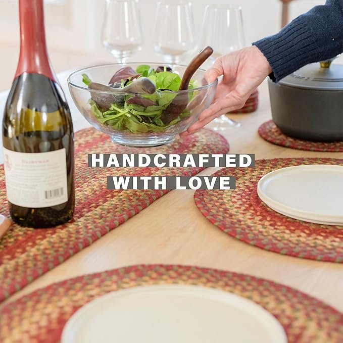 Homespice Cider Barn Long Table Runner - 11"x36", Rectangle, Red - Handcrafted with Jute - Rich Colors, Easy to Clean, Durable and Protects Furniture