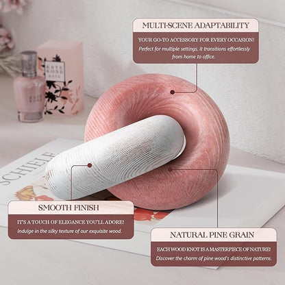 EOSAHR Boho Pine Wood Knot Decor - Wooden Chain Link Decor for Coffee Table, Book Shelf & Side Table - Decorative Knot with Simple Modern for Home Decor Accents (Pink & White)
