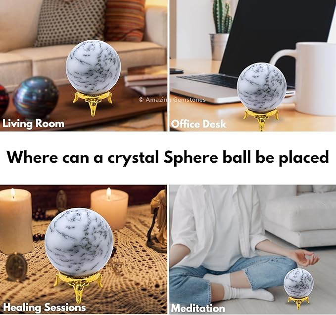 Amazing Gemstone Dendrite Opal Crystal Ball with Stand - 1.5 Inches Crystal Sphere Meditation Balls for Witchcraft and Decorative Balls