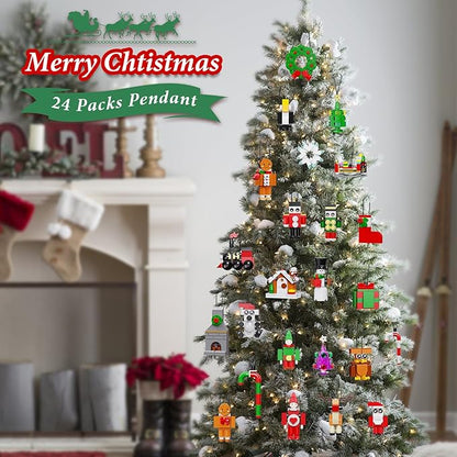 Christmas Advent Calendar 2025 Blocks Ornament Decor Sets Compatible with Lego, Santa Nutcracker Gingerbread Reindeer Building Toys Sets, 24 Days Countdown to Christmas Toys Gifts For Boys and Girls