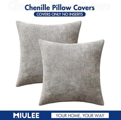 MIULEE Pack of 2 Couch Throw Pillow Covers 16x16 Inch Light Gray Modern Boho Accent Decorative Pillow Covers Soft Chenille Farmhouse Cushion Covers for Home Decor Bed Sofa Living Room
