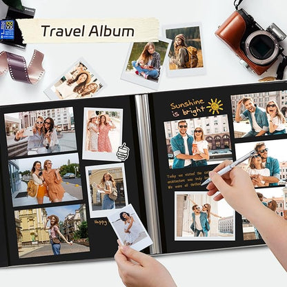 RECUTMS Photo Album Scrapbook 4x6 5x7 8x10 Photos of Any Size 60 Pages Black Inner Button Grain Leather Scrap Photo Book Baby Family Anniversary self adhesive Handmake Picture Book（White）
