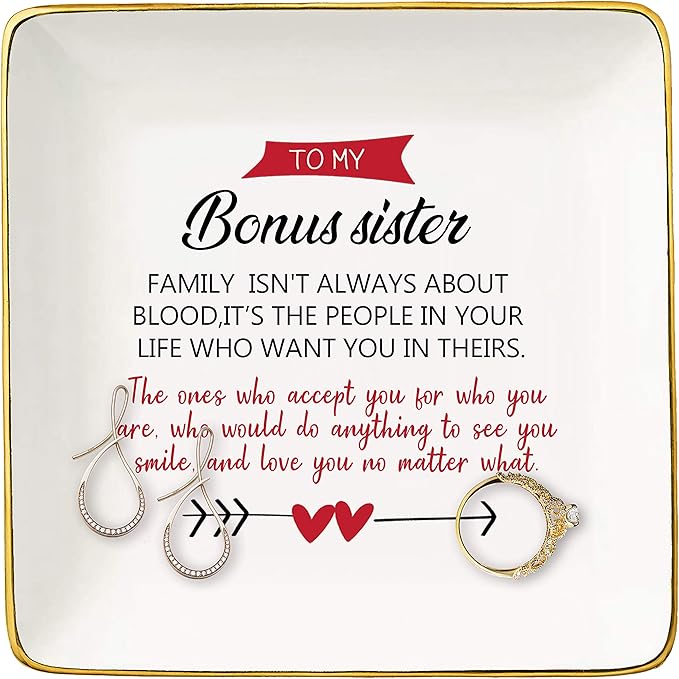 Topthink Bonus Sister Gift Birthday Christmas Mothers Day Graduation Gift for Sister in Law,Step Sister,Unbiological Sister,Best Friend,BFF Family Isn t Always About Blood Jewelry Holder Ring