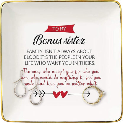 Topthink Bonus Sister Gift Birthday Christmas Mothers Day Graduation Gift for Sister in Law,Step Sister,Unbiological Sister,Best Friend,BFF Family Isn t Always About Blood Jewelry Holder Ring