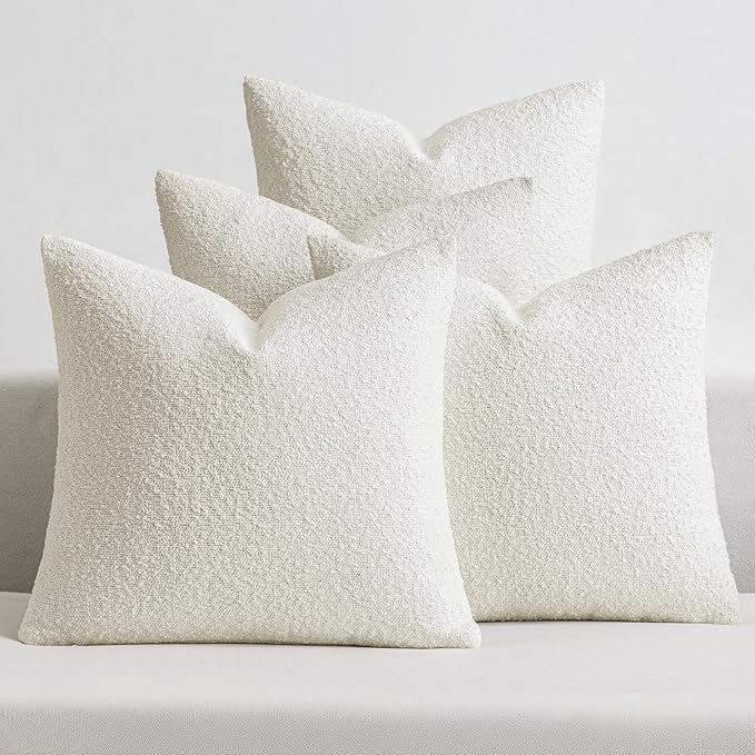 MIULEE Pack of 4 Christmas Decorative Textured Boucle Throw Pillow Covers 18x18 Inch White Accent Pillow Cases Soft Couch Cushion Covers for Modern Farmhouse Boho Chair Sofa Bed Livingroom Home Decor