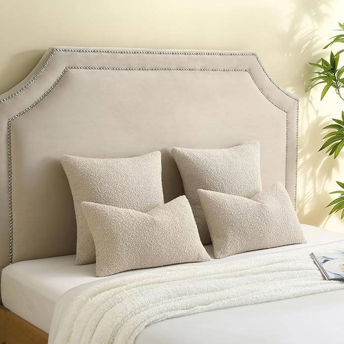 FUTEI Pack of 2 Beige Decorative Throw Pillow Covers 24x24 Inch Soft Cozy Solid Boucle Textured European Cushion Case,Modern Home Decor for Couch Bed Living Room