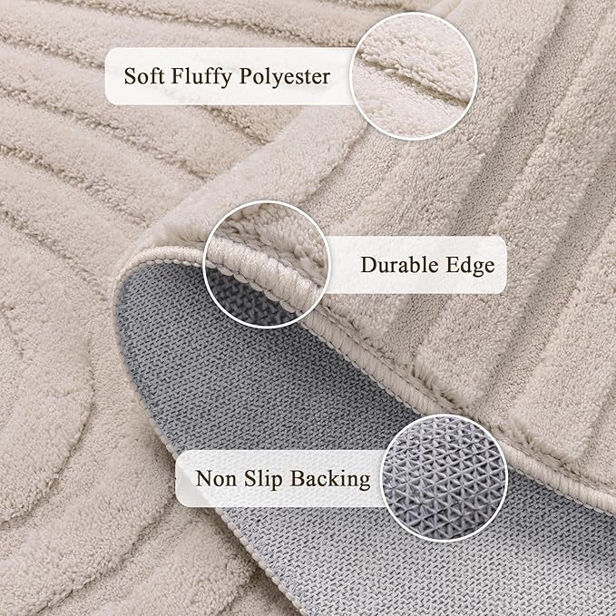 SHACOS Soft Cozy Fluffy Arch Pattern High Low Pile Area Rugs 4'x6' Non Slip Washable Scandinavian Minimalist Rug Modern Geometric Arc Carpet for Living Room Bedroom Dining Room, Beige