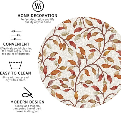 Fall Leaves Coaster Set of 4 Autumn Cup Coasters for Drinks Thanksgiving Harvest Waterproof Wipeable PVC Round Coasters Mat for Coffee Beer Wine Outdoor Patio Table Bar Desk Seasonal Desk Decor