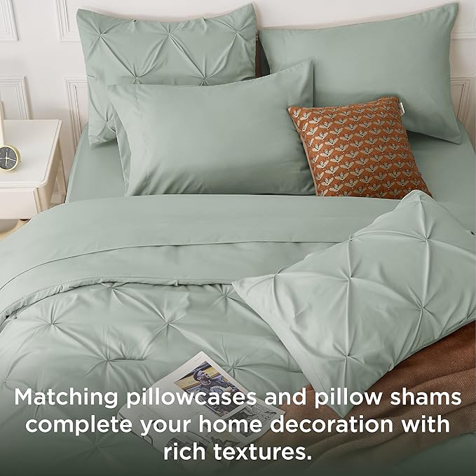 Bedsure California King Comforter Set - Bed in a Bag Cal King Bedding Set 7 PCS, GentleSoft™ Pintuck Bed Set Gift for Family, Pinch Pleat Sage Green Comforter with Sheets, Pillowcases & Shams