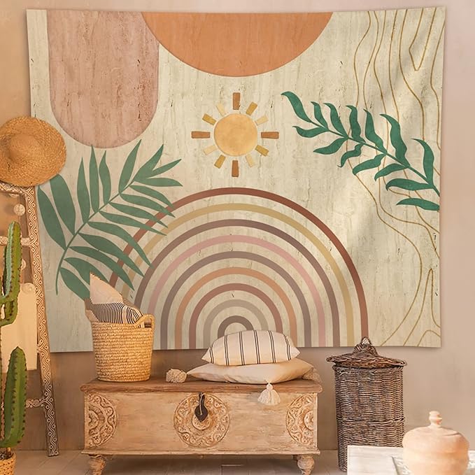 SUOTEMEIFEI Boho Plant Art Tapestry,retro Plants Tapestry Sunset Landscape Abstract Aesthetic Wall Bedroom Living Room Decor College Dorm Wall Hanging