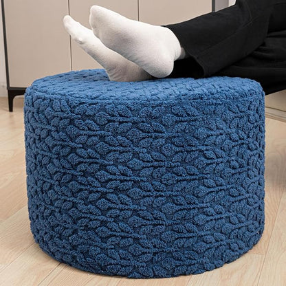 Round Pouf Ottoman Stuffed 20 x 20 x 14 Inches Boho Poof Foot Stool Home Decor Floor Pouffe Ottoman Foot Rest for Couch Sofa Bean Bag Chairs Living Room Bedroom (Navy Blue)