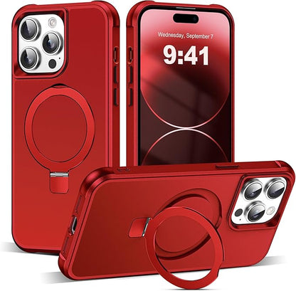 Compatible with iPhone 14 Pro Case with Invisible Magnetic O-Ring Stand Military-Grade Case for iPhone 14 Pro 6.1" [Compatible with Mag-Safe][Great Grip Feeling], Red