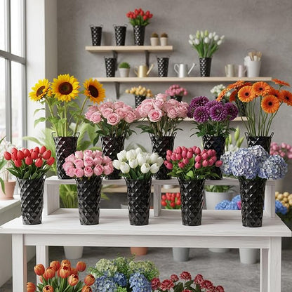6 Pcs Black Metal Flower Vases 9 Inch Galvanized Flower Bucket Spring Farmhouse French Bucket with Handles, Floral Vases for Centerpiece Bar Wedding Bouquet Table Decoration Supplies