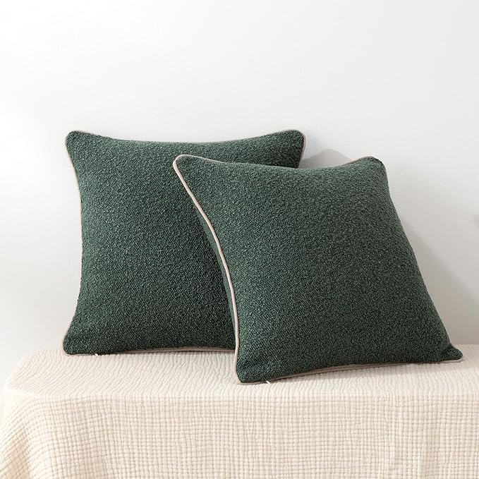 Amazon Basics Boucle Throw Pillow Covers for Couch, Living Room, Home Decor with Hidden Zipper, Green, 26×26in, Pack of 2