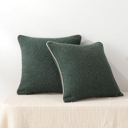 Amazon Basics Boucle Throw Pillow Covers for Couch, Living Room, Home Decor with Hidden Zipper, Green, 24×24in, Pack of 2
