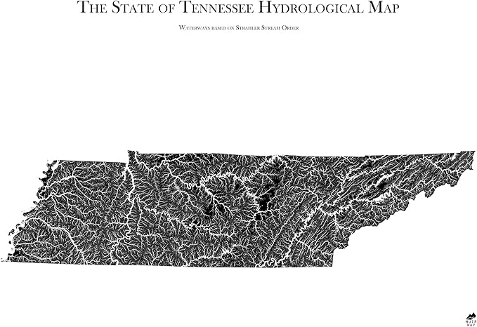 Muir Way Hydrological River Map of Tennessee - Watershed Topographic Wall Art for Home, Office, or Travel Decor - Unframed Flat Paper Print, 24x30