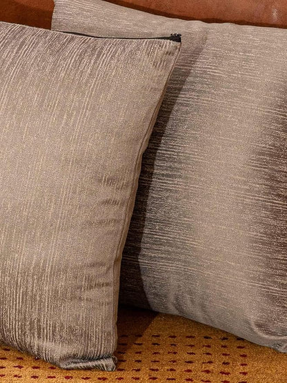 Decorative Cushion Covers, 360 GSM Poly Cotton Jacquard Fabric, Plain Solid Textured, Light Gray, 16" x 16", Handmade, Eco-Friendly, Pack of 2