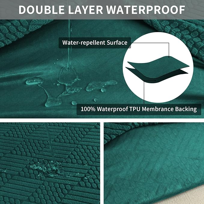 Easy-Going Waterproof Couch Cushion Covers for Couches and Sofas, Stretch Jacquard Sofa Seat Cover Replacement for Dogs, Pets & Kids, Durable Furniture Protector for Sofa Cushions, Emerrald Green