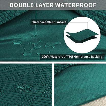 Easy-Going Waterproof Couch Cushion Covers for Couches and Sofas, Stretch Jacquard Sofa Seat Cover Replacement for Dogs, Pets & Kids, Durable Furniture Protector for Sofa Cushions, Emerrald Green