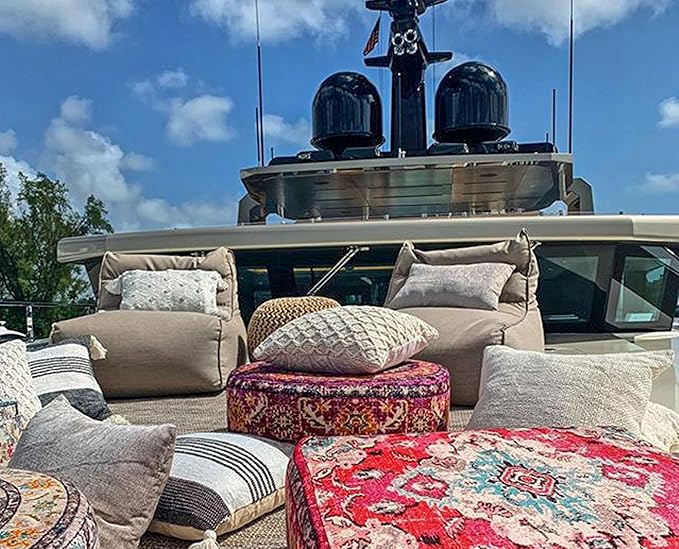 Mandala Life ART Boho Floor Cushion Cover Purple Round Purple Pillow Case Moroccan Décorative Pouf Perfect for Living Room, Bedroom, Nursary or Children Room Pouf BeanBag Stool Cotton 24x8 Unstuffed