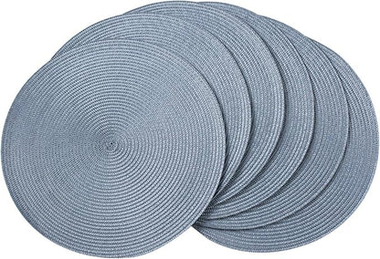 AHHFSMEI Round Braided Placemats 15 Inch Round Table Mats for Dining Tables Natural Woven Heat Resistant Place mats Set of 6 (Light Blue)